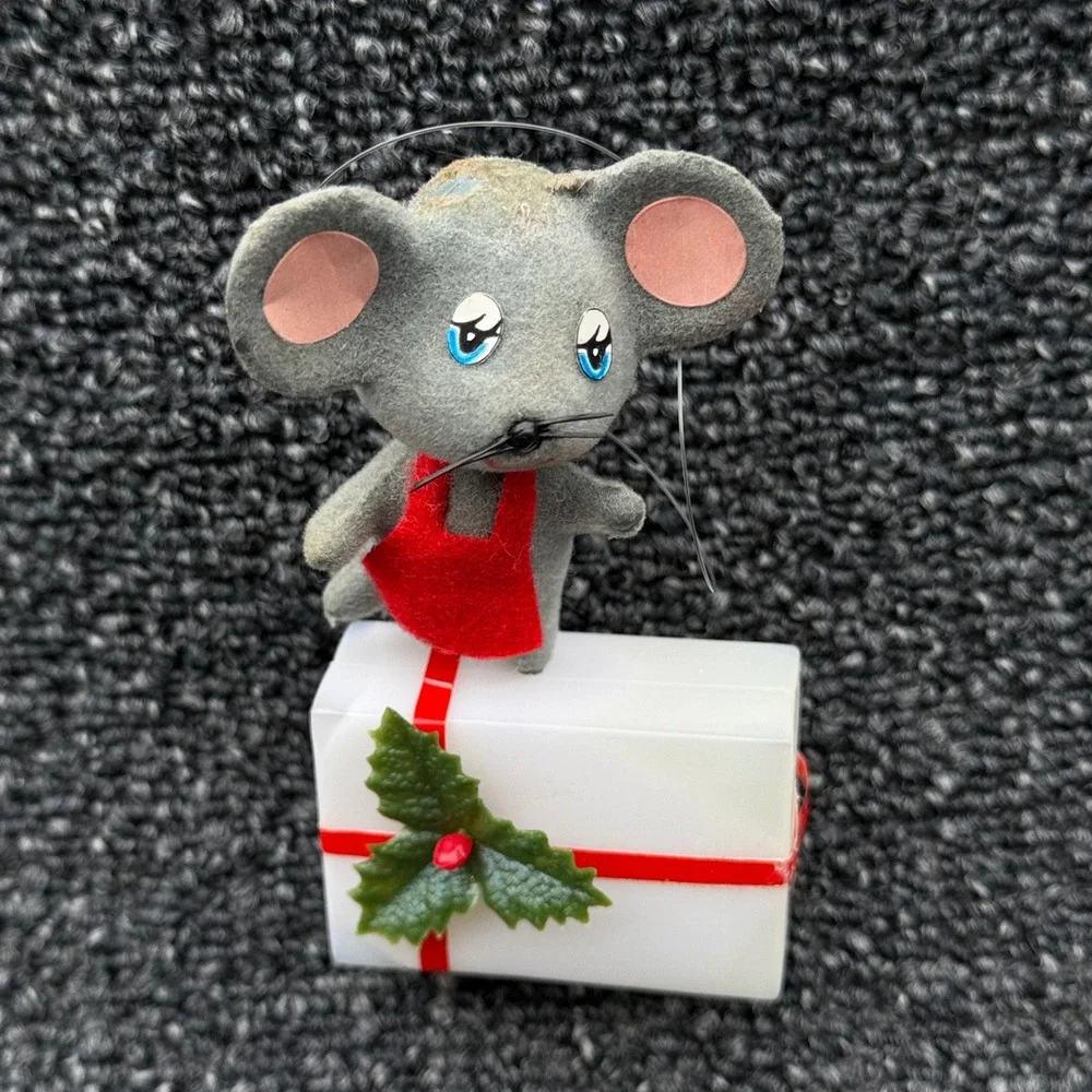 Vintage Flocked Christmas Ornaments Set Santa Skier Reindeer Mouse‎ Mid Century